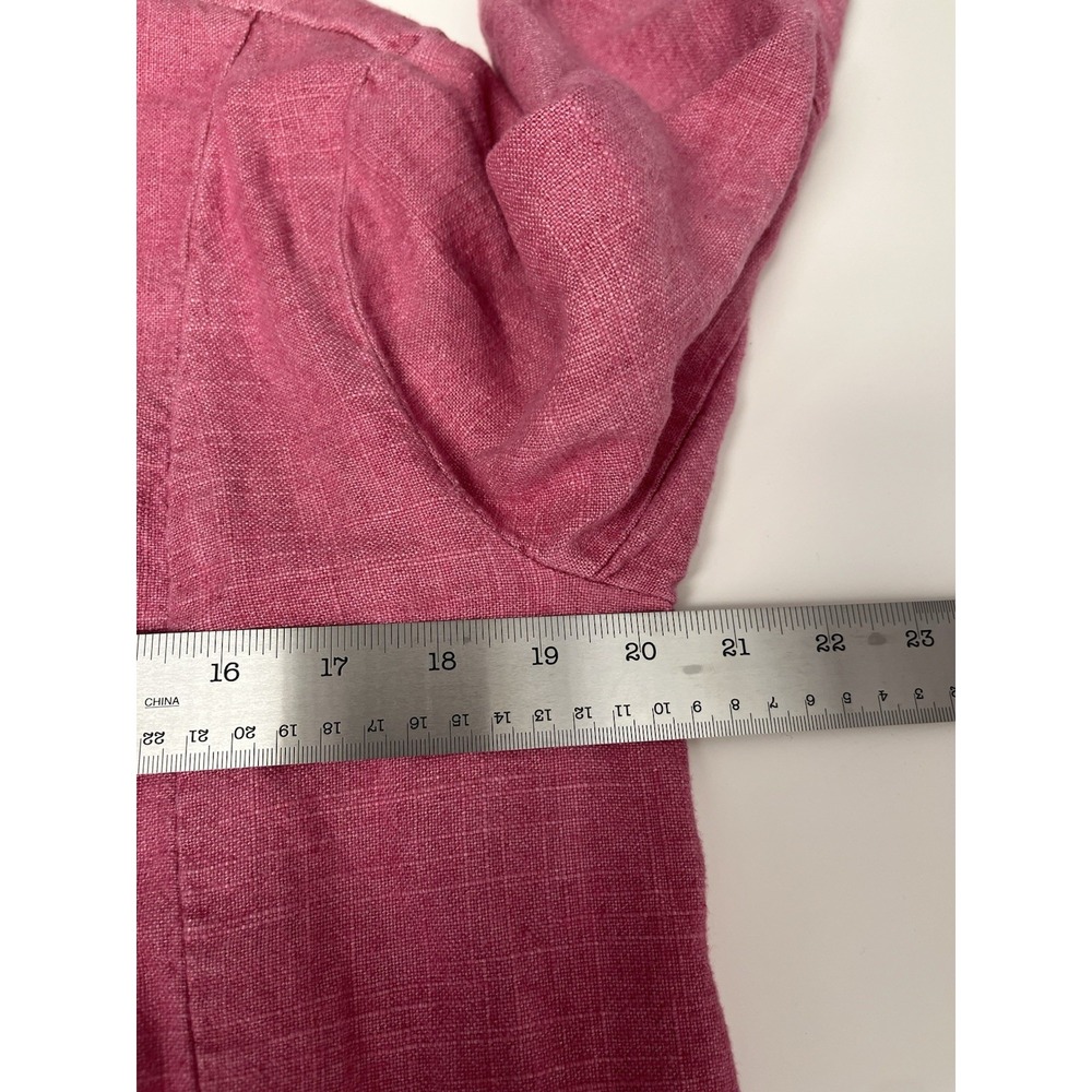 Anthropologie Tulip Hem Linen Blazer sz 10 Raspberry Pink Open Front Lagenlook - Picture 7 of 10